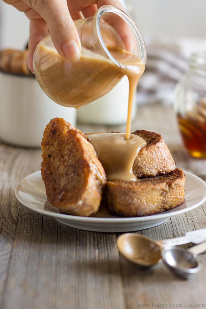 DIY gingerbread French toast with cinnamon honey sauce (via www.happyfoodstube.com)