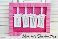 DIY pink Valentine shadow box with letters