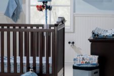 03 light blue Mickey Mouse nursery, dark furniture and baskets