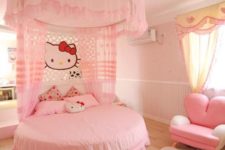 05 adorable pink Hello Kitty room with a round bed