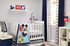 06 boy’s nursery with red and navy touches and Mickey prints