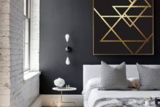 07 black and gold leaf oversized triangle wall art