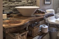 08 rustic bathroom with a live edge wood countertop