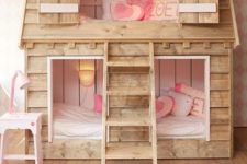 08 wooden shingle house bed for two girls is a super cozy idea