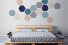 09 simple geometric wall art made with removable hexagon stickers