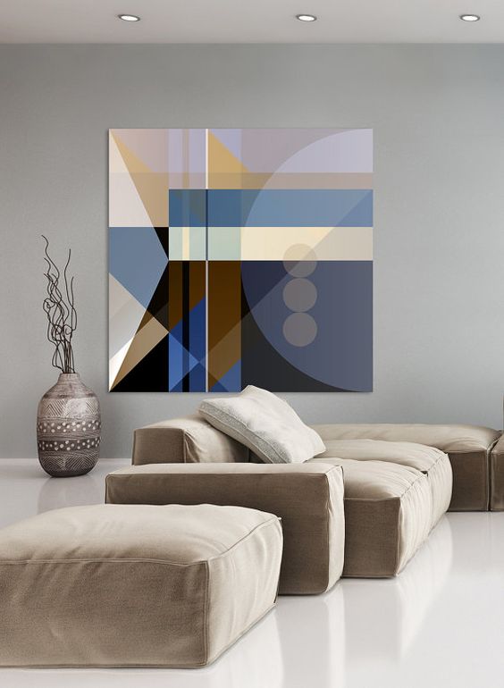 oversized geometric abstract wall art for a modern living room