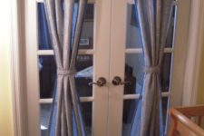 11 silver draped French door curtains