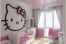 12 grey and pink kids’ room with an oversized Hello Kitty