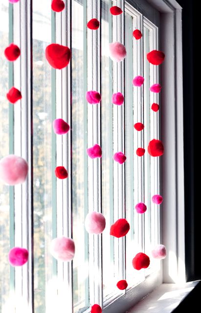 pink and red pompom hangers are easy and very fast to make