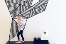 13 geometric wall art realized with washi tape right on the wall