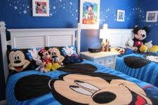 15 bold blue shared bedroom with Mickey and Minnie Mouse
