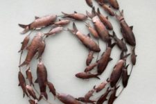 16 copper fish shoal 3D metal wall art will fit a seaside home