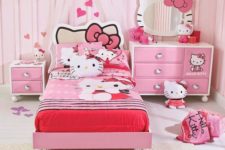16 pink girls’ room with Hello Kitty decorations and accessories