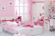 17 pink girl’s room with Hello Kitty prints, pillows and decals