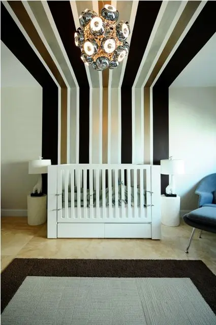 this incredible striped wall art not only catches an eye and makes the ceiling higher