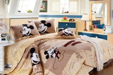 21 neutral attic bedroom with Mickey Mouse bedding
