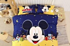 22 neutral room decor and navy and yellow Mickey bedding