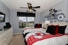 25 shared bedroom in black, red and white