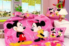 26 super bold pink and neon yellow Mickey loves Minney bedroom