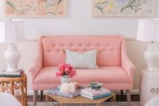 a lovely living room with a pastel sofa