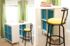 DIY counter height crafting table from shelves and a top