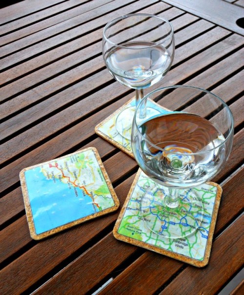 DIY map cork coasters for travel-lovers (via www.shelterness.com)