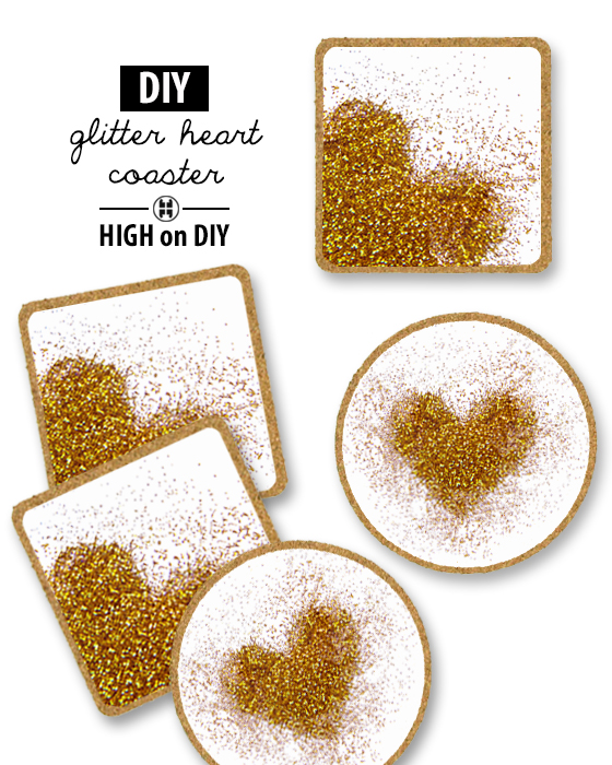 DIY glitter heart cork coasters (via www.highondiy.com)