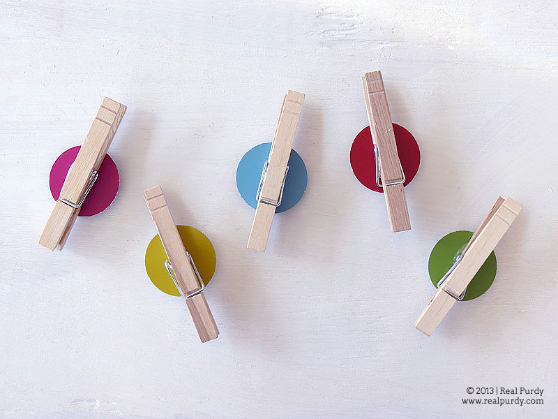 DIY bright color dot magnets with clothespins (via realpurdy.com)