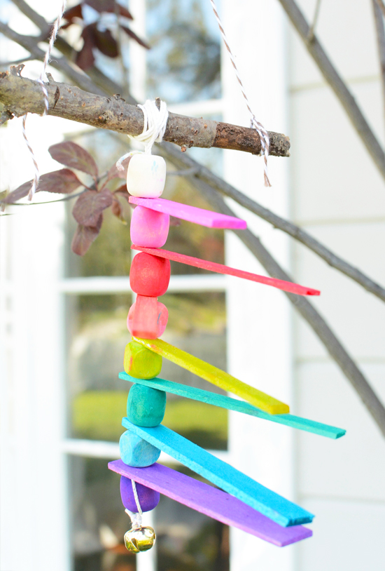 DIY rainbow balsa wood wind chimes