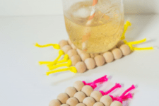 DIY neon cord and wooden bead coasters