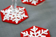 DIY red and white snowflake coasters