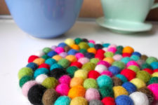 DIY colorful felt balls coasters