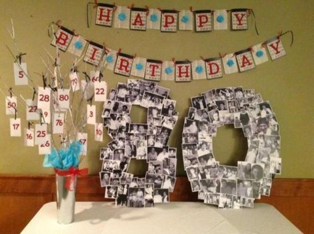 80 photo collage, banners and an age tree with photos as memories