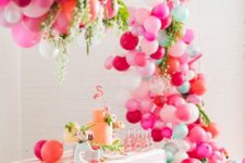 02 colorful balloon arch for the dessert table, flamingo-styled bridal shower
