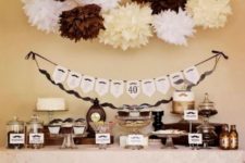 09 simple brown and ivory dessert table decor for an adult b-day party