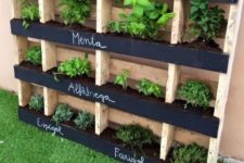12 a whole vertical garden made of pallets and with chalkboards for labels