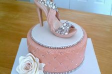 12 blush birthday cake topped with a psarkly shoe for real fashionistas