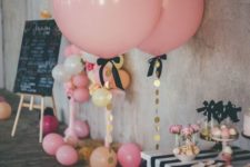 15 bold pink balloons with confetti and bows for bridal shower decor