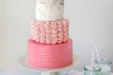 15 pink cake with different layers – ruffled, plain and colorful one