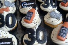20 manly cupcakes for the 30th birthday, Jack Daniels, Top Gear and fish toppers