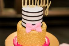 23 striped and gold cake with a glitter topper