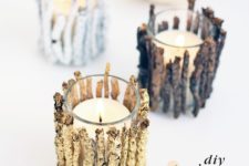 DIY twig votive candle holders