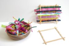 DIY weaving with popsicle sticks and ribbon