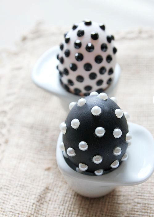 black and white Easter eggs with beads