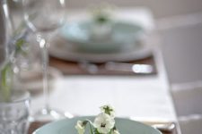 06 a textured platter, a mint plate and an egg with spring blooms