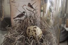 06 a vintage terrarium with twine, note paper and a speckled egg