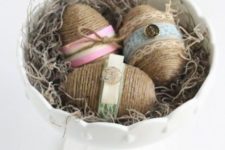 06 twine covered Easter eggs with buttons and lace