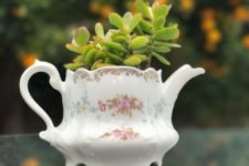 07 vintage tea pot repurposed into a succulent planter
