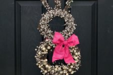 07 willow bunny wreath with a pink bow is a cool idea for outdoors