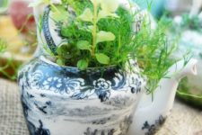 09 hand painted tea pot with greenery